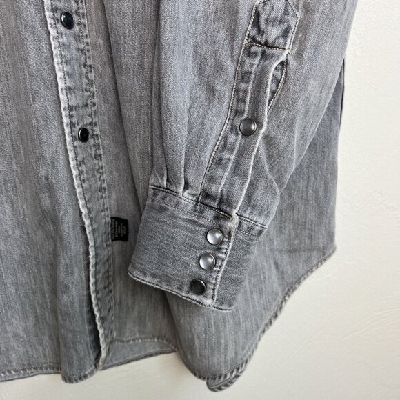Vintage RRL Ralph Lauren Mens Gray Western Denim Shirt Size Medium Pearl Snap - Picture 10 of 16